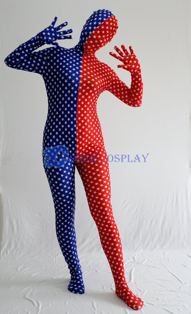 Star Red Blue Split Zentai Costume